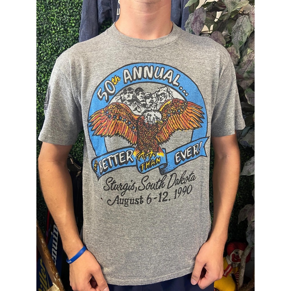 vtg 90s STURGIS ANNUAL MOTORCYCLE Shirt large // biker harley davidson 3D Emblem
